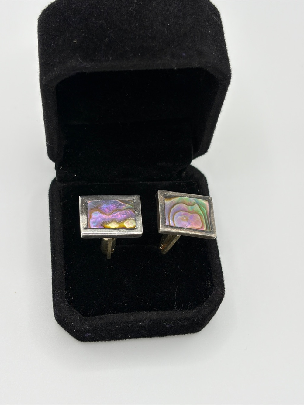 Vintage Taxco 925 Sterling and Abalone rectangular Cufflinks